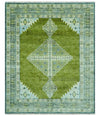Handmade Oushak Wool Rug: Olive Green, Beige & Gray Turkish Knot
