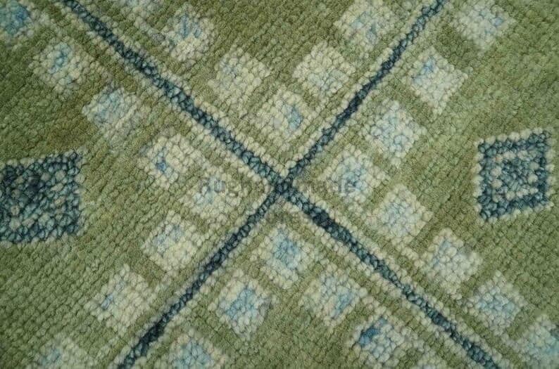 Handmade Oushak Wool Rug: Olive Green, Beige & Gray Turkish Knot