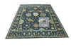 Handmade Oushak knotted  Wool Rug: Olive Blue and Beige & Gray Turkish Knot
