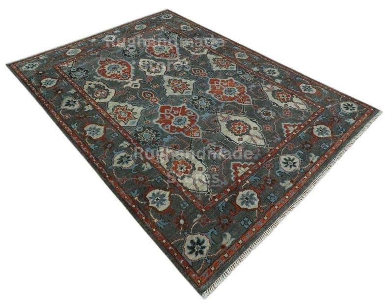 Knotted Oushak Wool Rug: Vintage Turkish Area Rug, 8x10