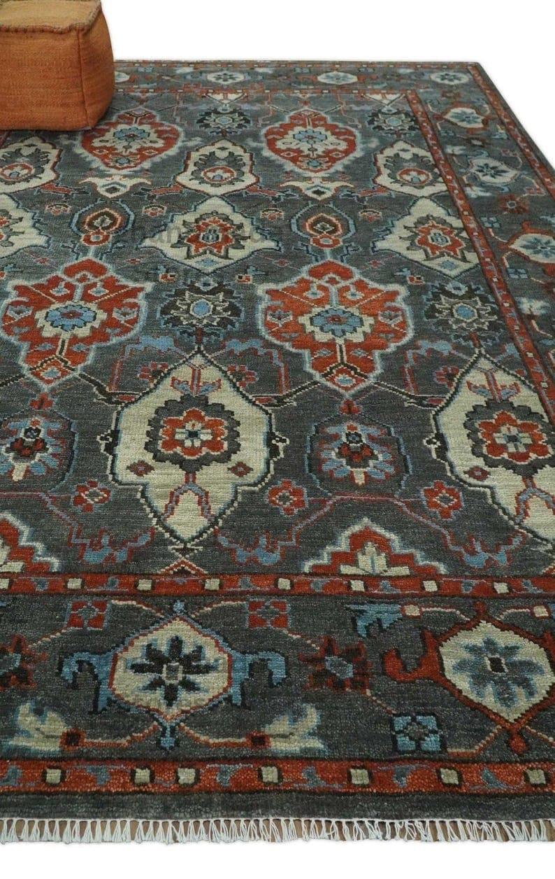 Knotted Oushak Wool Rug: Vintage Turkish Area Rug, 8x10