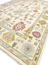 Oushak Wool Rug: Beige, Gold & Gray Turkish Knot Area Rug 9x12 ft