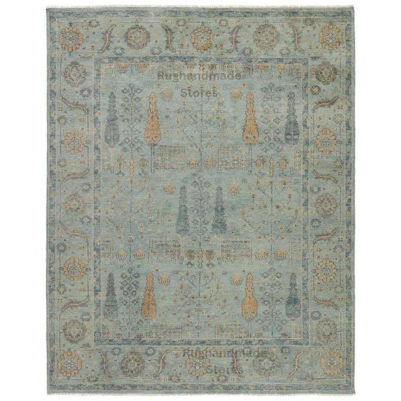Handmade Oushak Wool Rug: Turkish Knot, Floral Design, 8x10 Area Rug