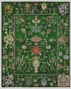 Hand-Knotted Oushak Wool Rug: Dark Green, Beige & Brown, 8x10 Vintage Turkish Knot