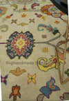 Hand-Knotted Oushak Wool Rug: Mustard, Navy, Orange - 8x10 Turkish Area Rug