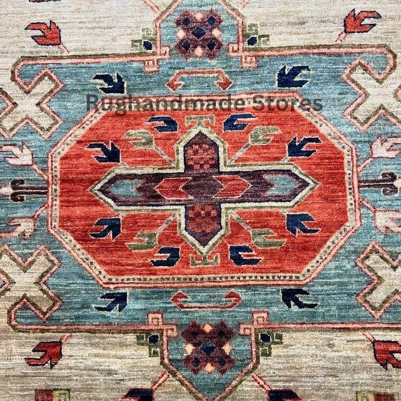 Hand-Knotted Oushak Wool Rug: Vintage Turkish Floral Design