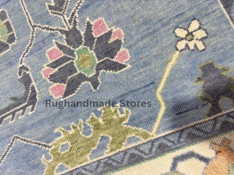 Handmade Oushak Wool Rug: Mint, Peach, Ivory Turkish Knot Area Rug