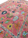 Handmade Oushak Wool Rug: Pink & Sky Blue Turkish Knot, 8x10 Area Rug