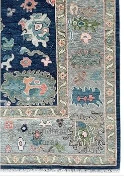 Handmade Oushak Wool Rug: Blue & Gray Turkish Knot Area Rug