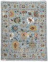 Hand-Knotted Oushak Wool Rug: Sky Blue & Multicolor Turkish Area Rug