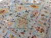 Hand-Knotted Oushak Wool Rug: Sky Blue & Multicolor Turkish Area Rug