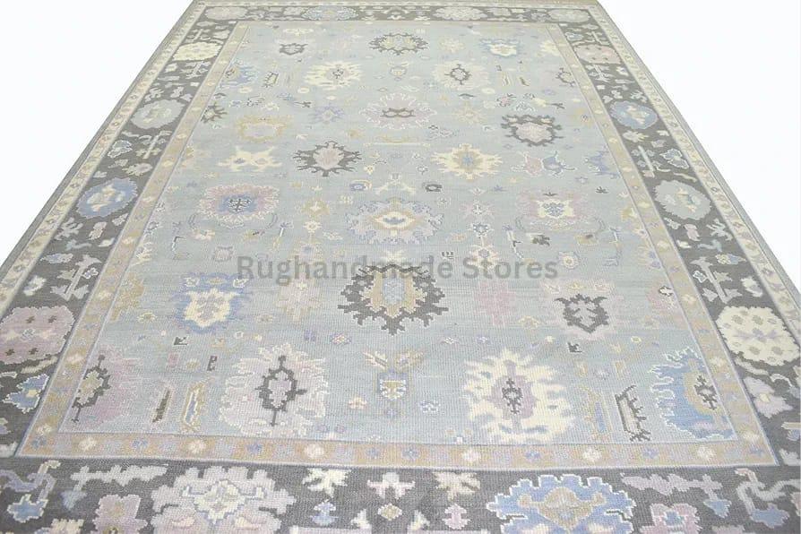 Hand-Knotted Oushak Wool Rug: Vintage Turkish Knot Design, 8x10 Area Rug