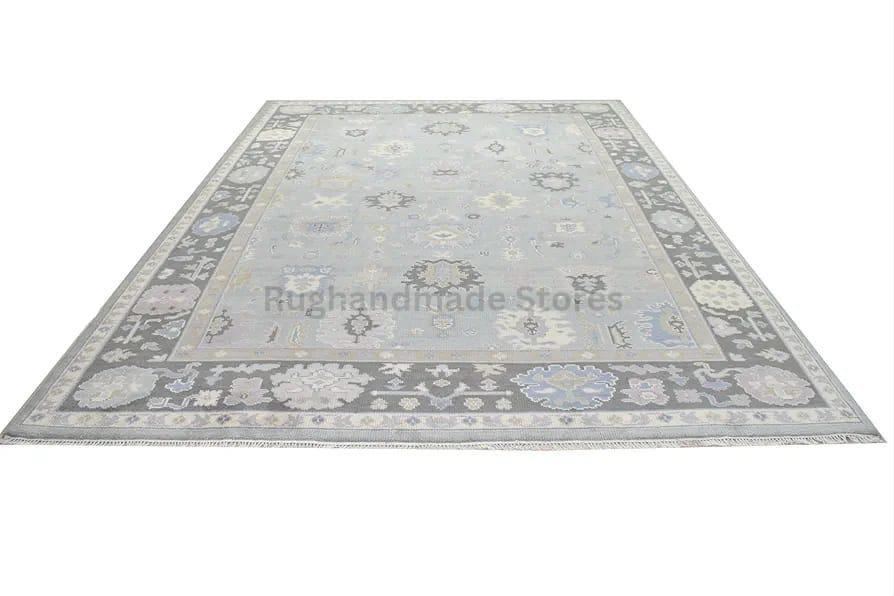 Hand-Knotted Oushak Wool Rug: Vintage Turkish Knot Design, 8x10 Area Rug
