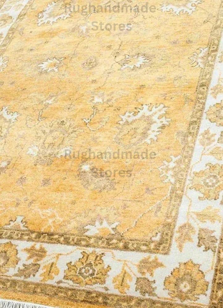 Hand-Knotted Oushak Wool Rug: Vintage Turkish Floral Area Rug