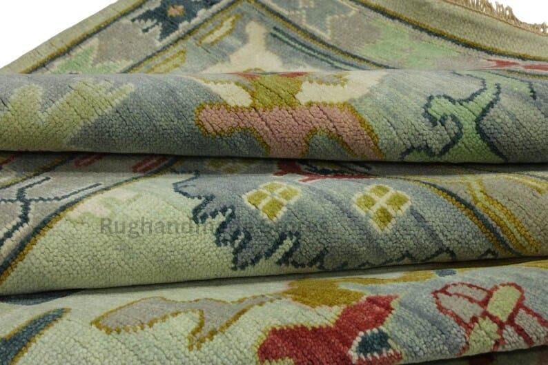 Hand-Knotted Oushak Wool Rug: Turkish Floral Area Rug, 8x10