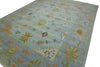 Hand-Knotted Oushak Wool Rug: Sky Blue, Gold & Terracotta, 8x10