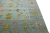Hand-Knotted Oushak Wool Rug: Sky Blue, Gold & Terracotta, 8x10