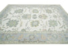 Hand-Knotted Oushak Wool Rug: Floral Sage, Blue, Ivory - 8x10, 9x12 Area Rug