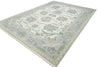 Hand-Knotted Oushak Wool Rug: Floral Sage, Blue, Ivory - 8x10, 9x12 Area Rug