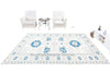 Handmade Oushak Wool Rug: White & Blue Turkish Knot, Vintage Style