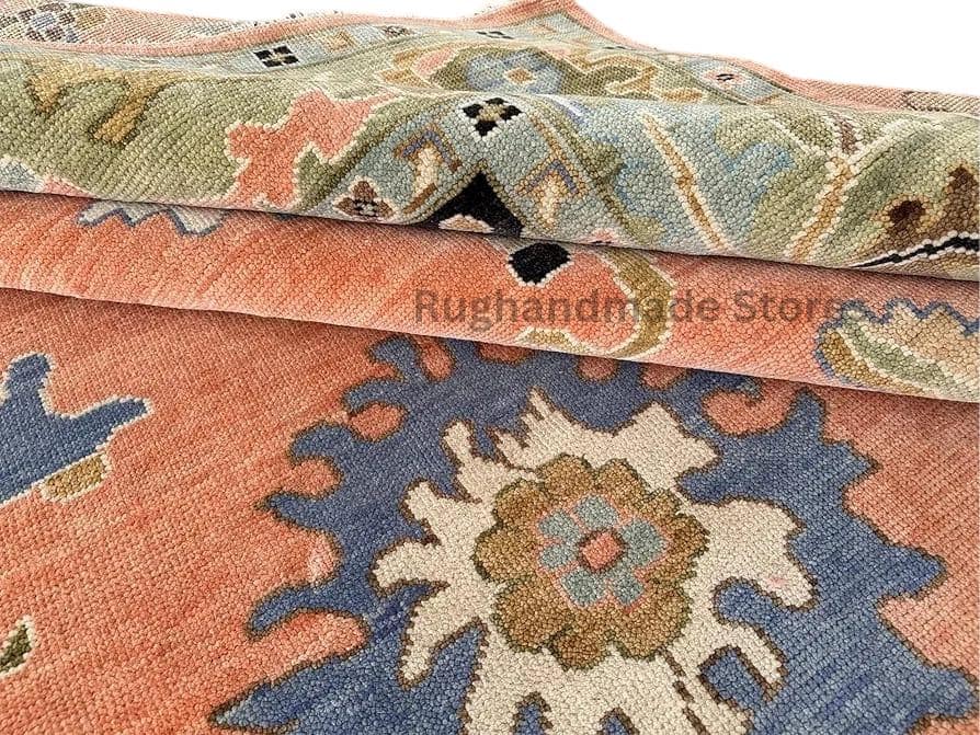Hand-Knotted Oushak Wool Rug: Floral Turkish Area Rug, 8x10