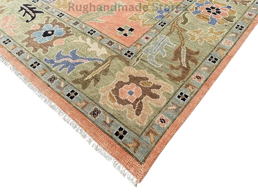 Hand-Knotted Oushak Wool Rug: Floral Turkish Area Rug, 8x10