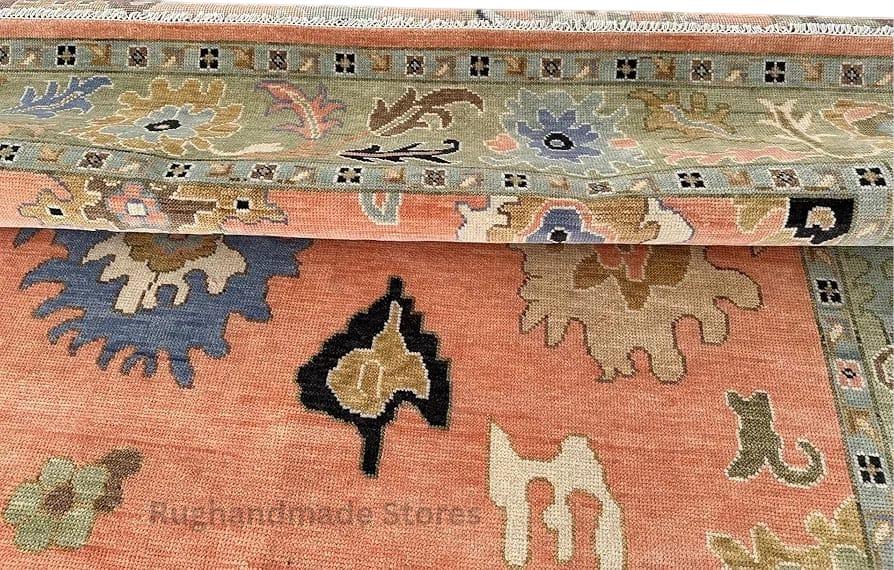 Hand-Knotted Oushak Wool Rug: Floral Turkish Area Rug, 8x10