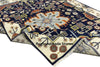 Hand-Knotted Oushak Wool Rug: Geometric Medallion, Navy Blue & Ivory, 8x10