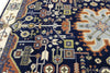 Hand-Knotted Oushak Wool Rug: Geometric Medallion, Navy Blue & Ivory, 8x10