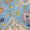 Handwoven Oushak Rug: Sky Blue, Aqua & Mustard Turkish Boho Carpet