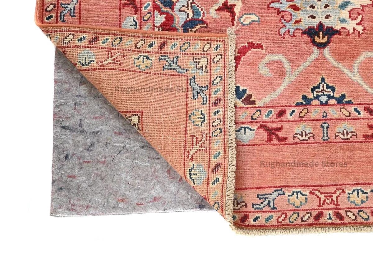 Handmade Wool Turkish Knot Rug: Pink & Yellow Oushak Area Rug