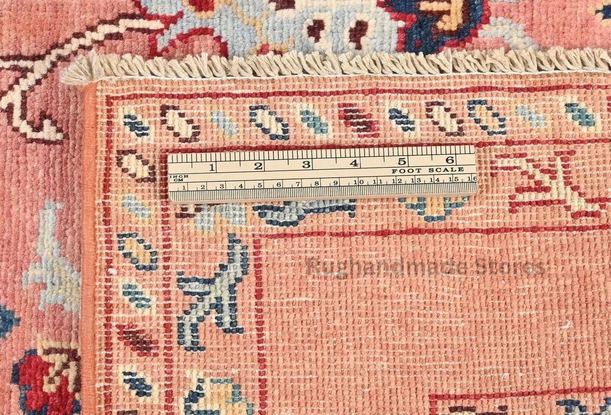 Handmade Wool Turkish Knot Rug: Pink & Yellow Oushak Area Rug