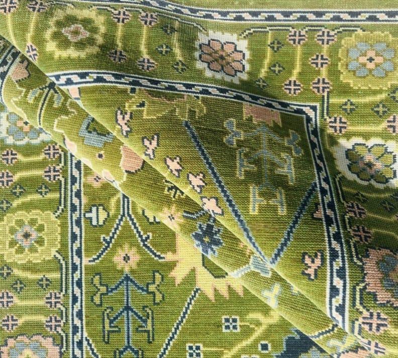 Hand-Knotted Olive Green Wool Rug: Turkish Oushak Area Rug