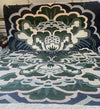 Handmade Oushak Wool Rug: Blue, Gray & Orange Turkish Knot Design