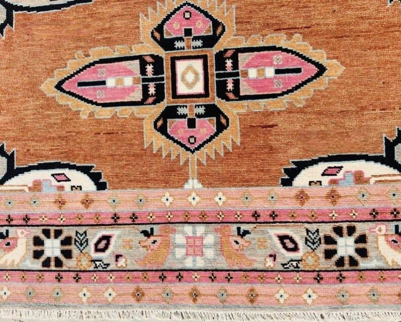 Hand-Knotted Turkish Area Rug 9x12: Boho Oriental Wool Carpet