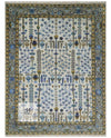 Handmade Oushak Wool Rug: Gray, Cream & Blue Turkish Knot, 8x10 Area Rug