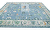 Handmade Oushak Wool Rug: Blue, Orange & White Turkish Knot Area Rug