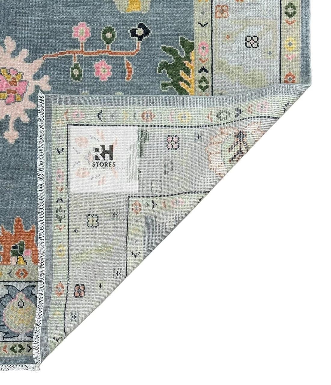Vintage Oushak Green Area Rug Blueish Green Rug And Blue Gold Beige Rug Turkish Wool Area Rug, Living Room Rug, Bedroom Rug, Kids Room Rug