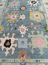 Hand-Knotted Oushak Wool Rug: Abstract Boho Design, 8x10 Vintage Turkish Carpet