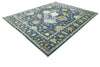 Handmade Oushak knotted  Wool Rug: Olive Blue and Beige & Gray Turkish Knot