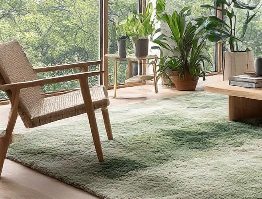Handmade Wool Tufted Area Rug: Moss Green Plush Carpet