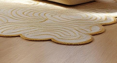Wavy Tufted Wool Rug: Cream & Yellow Spiral, Modern Boho Decor