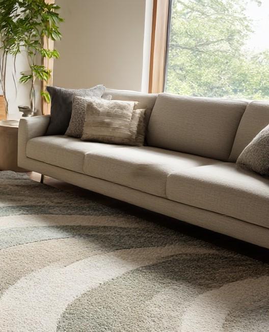 Handmade Wool Area Rug: Abstract Wave Design, Plush Neutral Rug