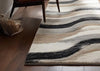 Handmade Wool Runner Rug: Neutral Wave Design, Modern Tufted Carpet
