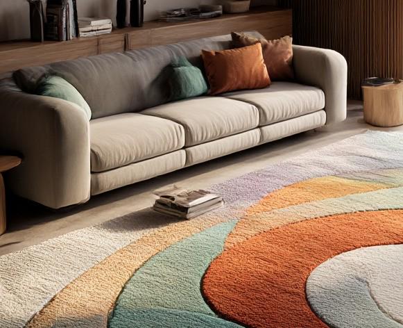 Abstract Tufted Wool Rug: Colorful Sculptural Design, Modern Retro Style