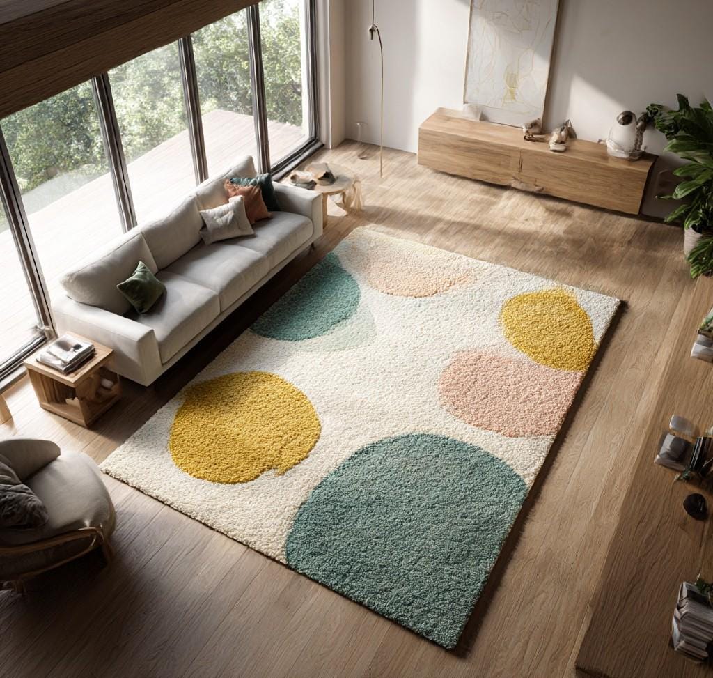 Hand-Tufted Wool Rug: Pastel Circle Design, Modern Plush Carpet size-6x9 feet