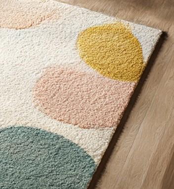 Hand-Tufted Wool Rug: Pastel Circle Design, Modern Plush Carpet size-6x9 feet