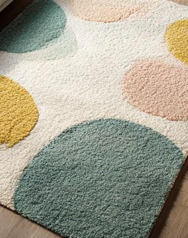 Hand-Tufted Wool Rug: Pastel Circle Design, Modern Plush Carpet size-6x9 feet