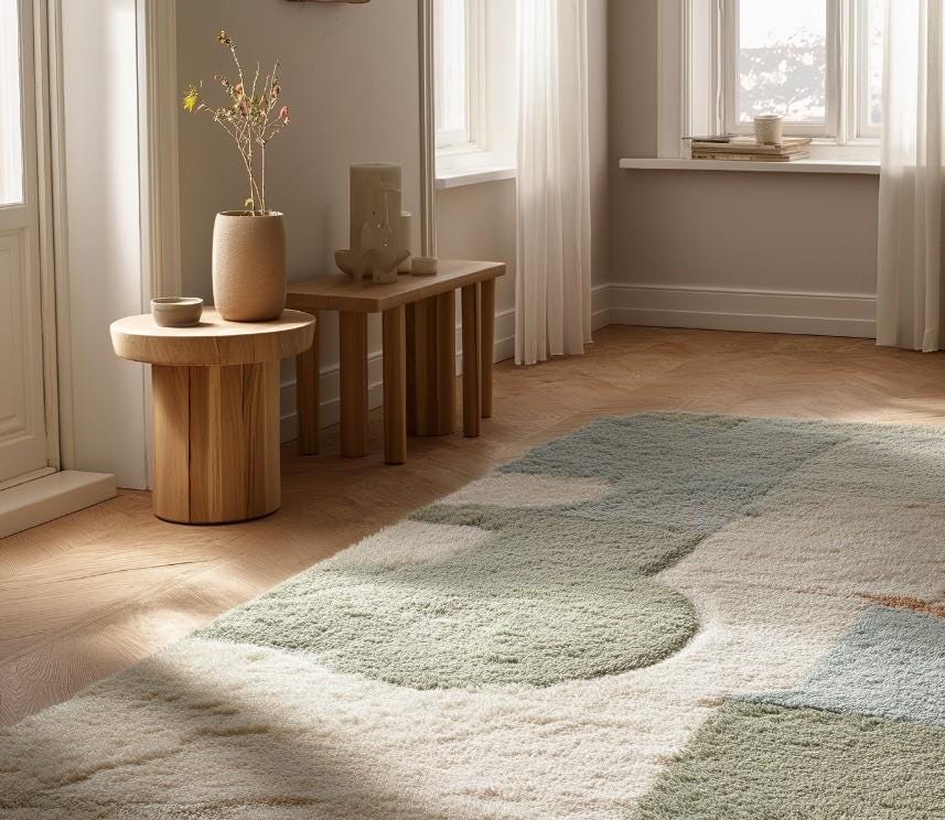Handmade Wool Tufted Rug: Modern Geometric Pastel Carpet, 6x9