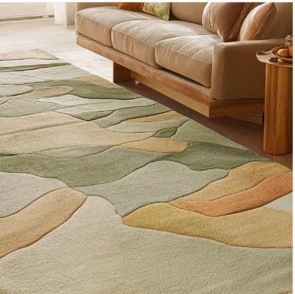 3D Curved Wool Tufted Rug: Abstract Texture, Modern Living Room Decor
